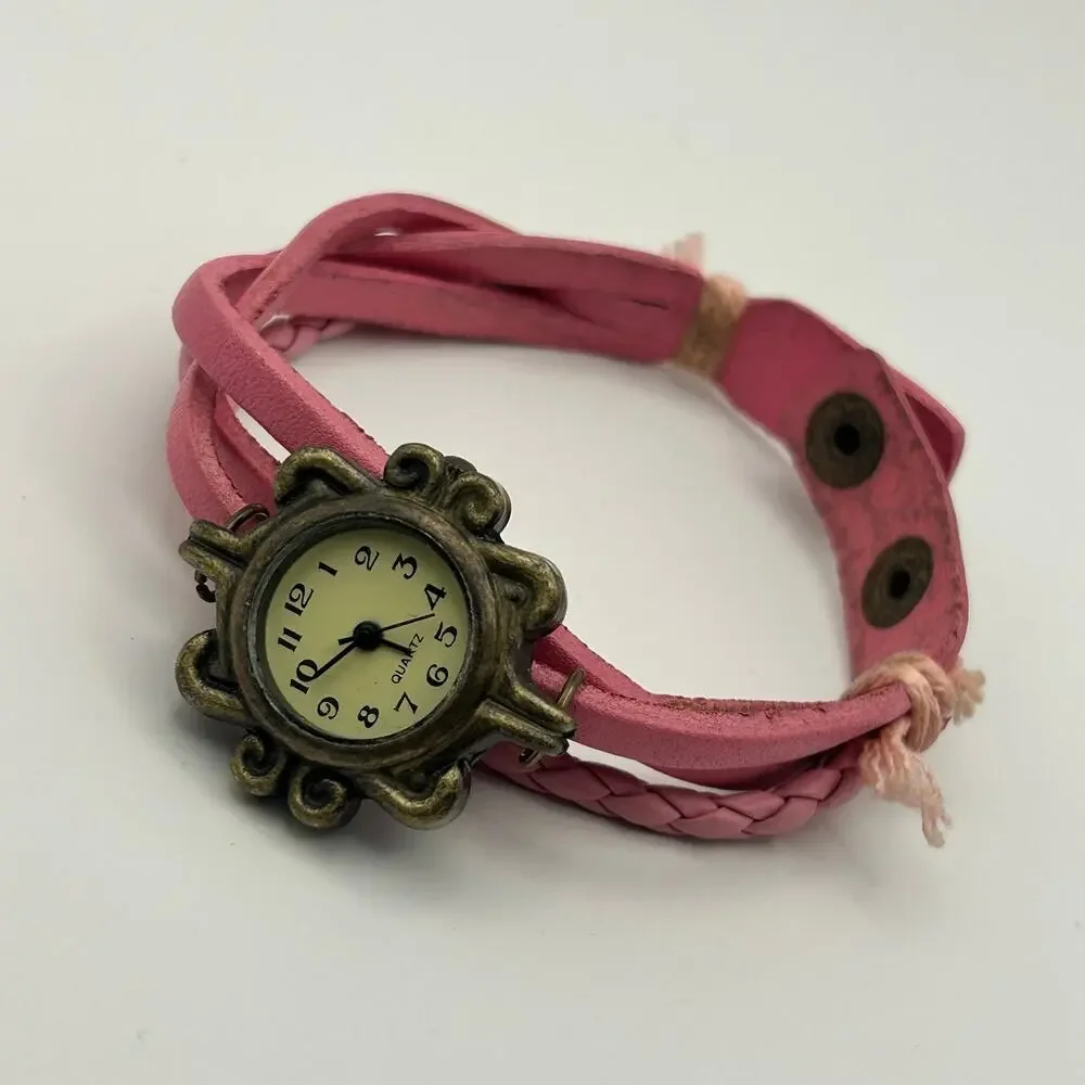 Boho Women's Analog Watch Bracelet Pink Snap Band Working New Battery